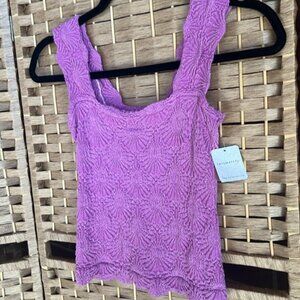 Violet Pink Free People Pink Knit Embroidered Tank Top
